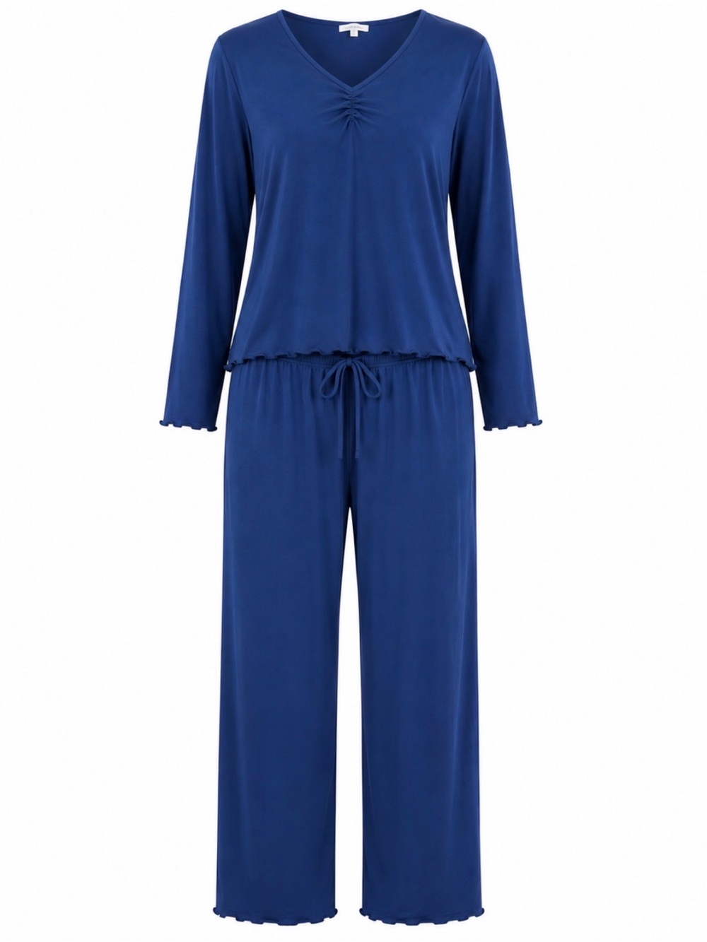 Women's Navy Blue Pajama Set - Long Sleeve Top & Elastic Waist Pants